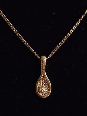 Burberrys London Tennis Racket Pendant Gold Tone Necklace